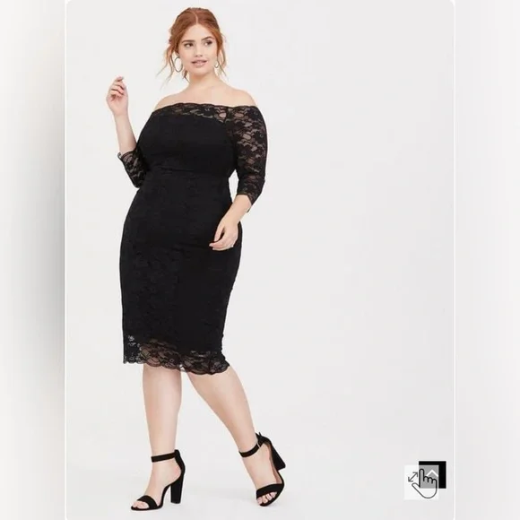 Torrid Size 30 Special Occasion Black Lace Off Shoulder Bodycon Dress - Picture 1 of 4